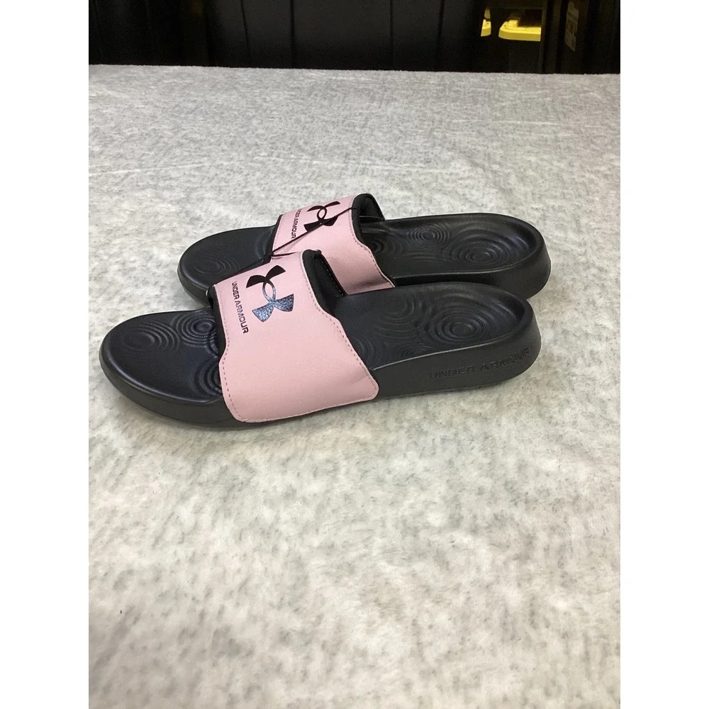 Under‎ Armour Ignite Select Kids 4Y Slides Black Pink Sandals 3027227-001 NEW